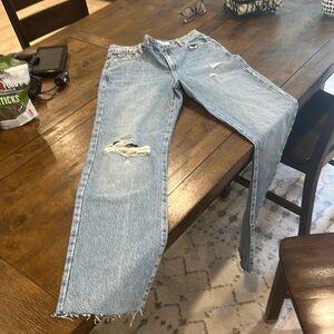 Garage Blue Straight Jeans with Distressed Details